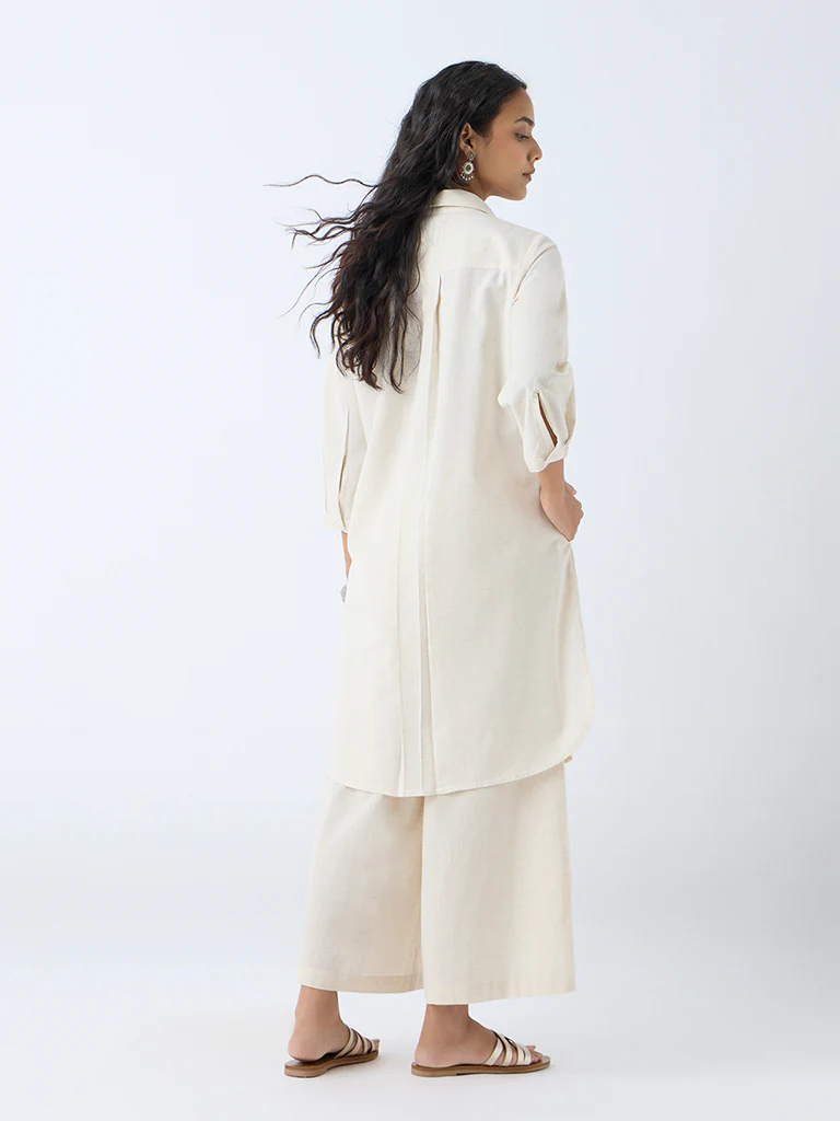 Utsa Off-White Embroidered Straight Cotton-Blend Kurta - Image 4