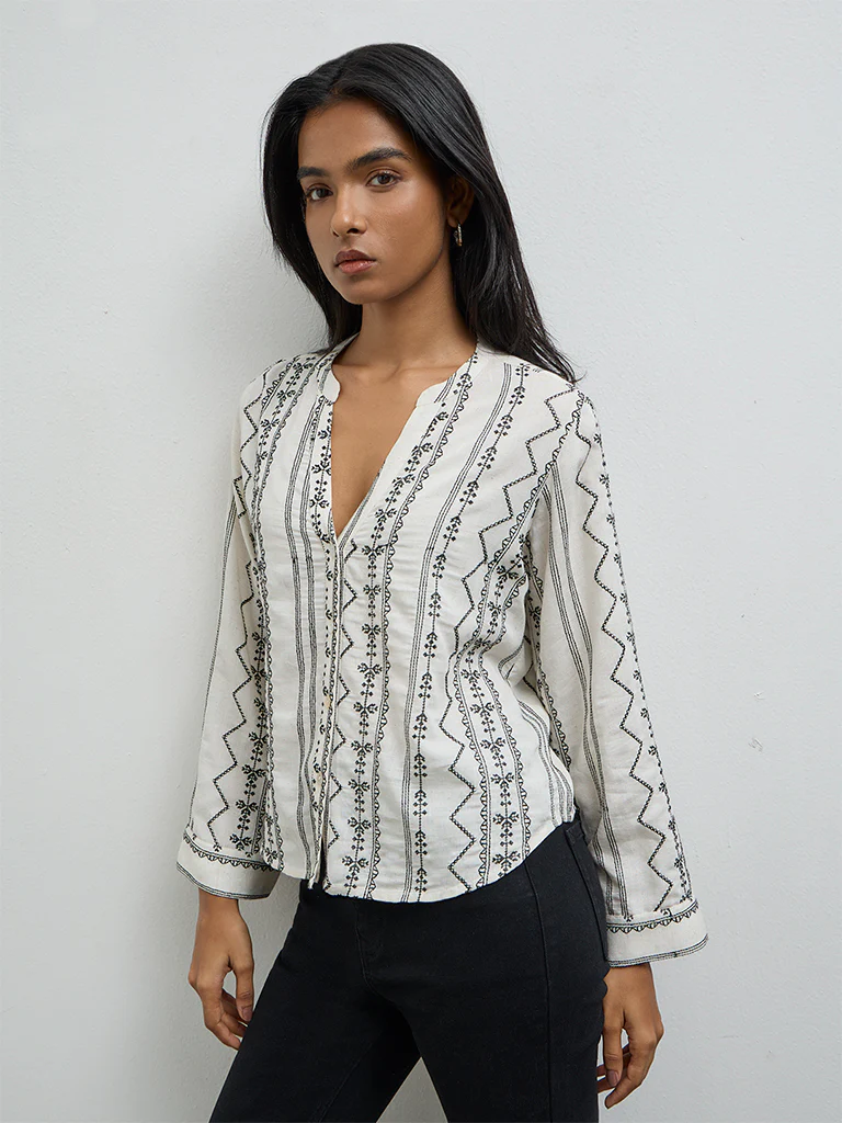 Utsa Off-White Embroidered Tunic