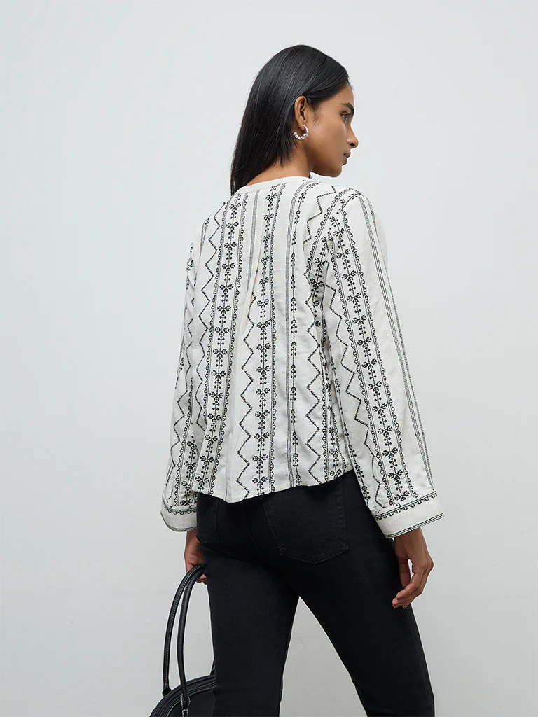 Utsa Off-White Embroidered Tunic - Image 4