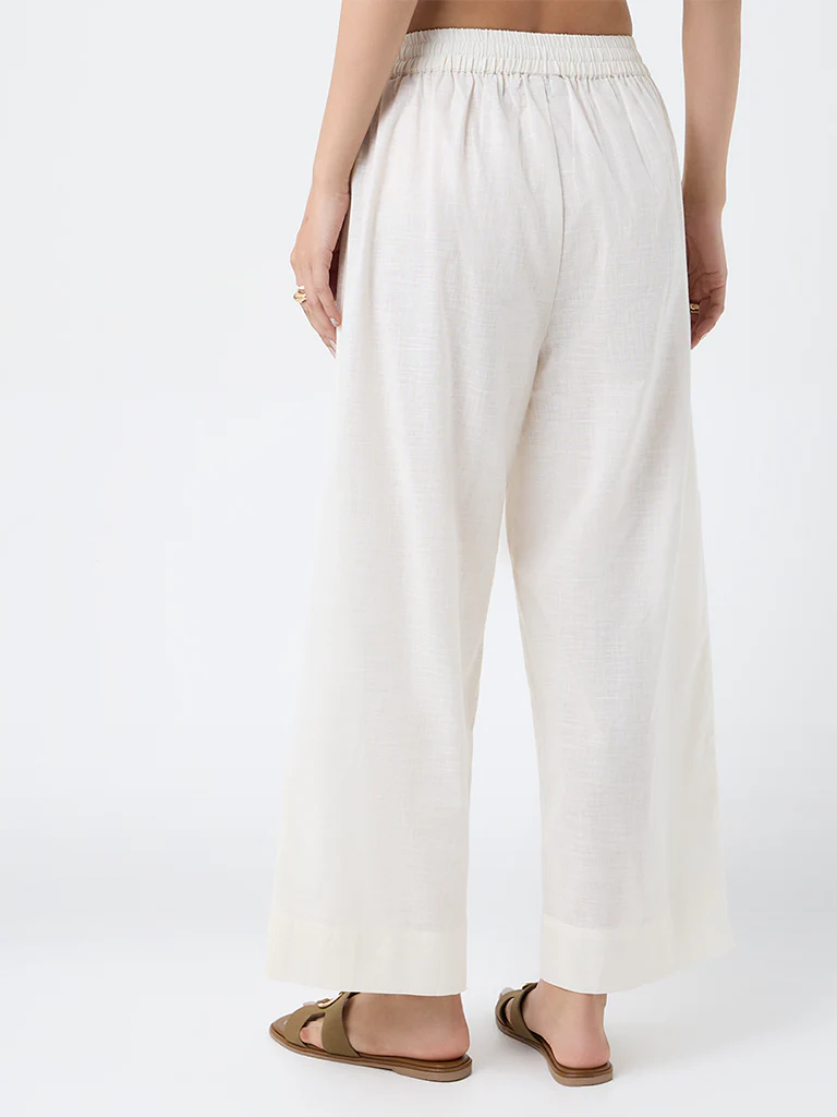 Utsa Off-White Floral Embroidered Cotton Pants - Image 4