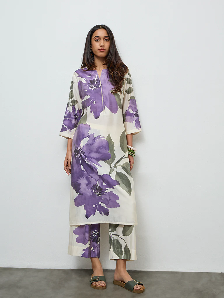 Utsa Off-White Floral Pants - Image 2