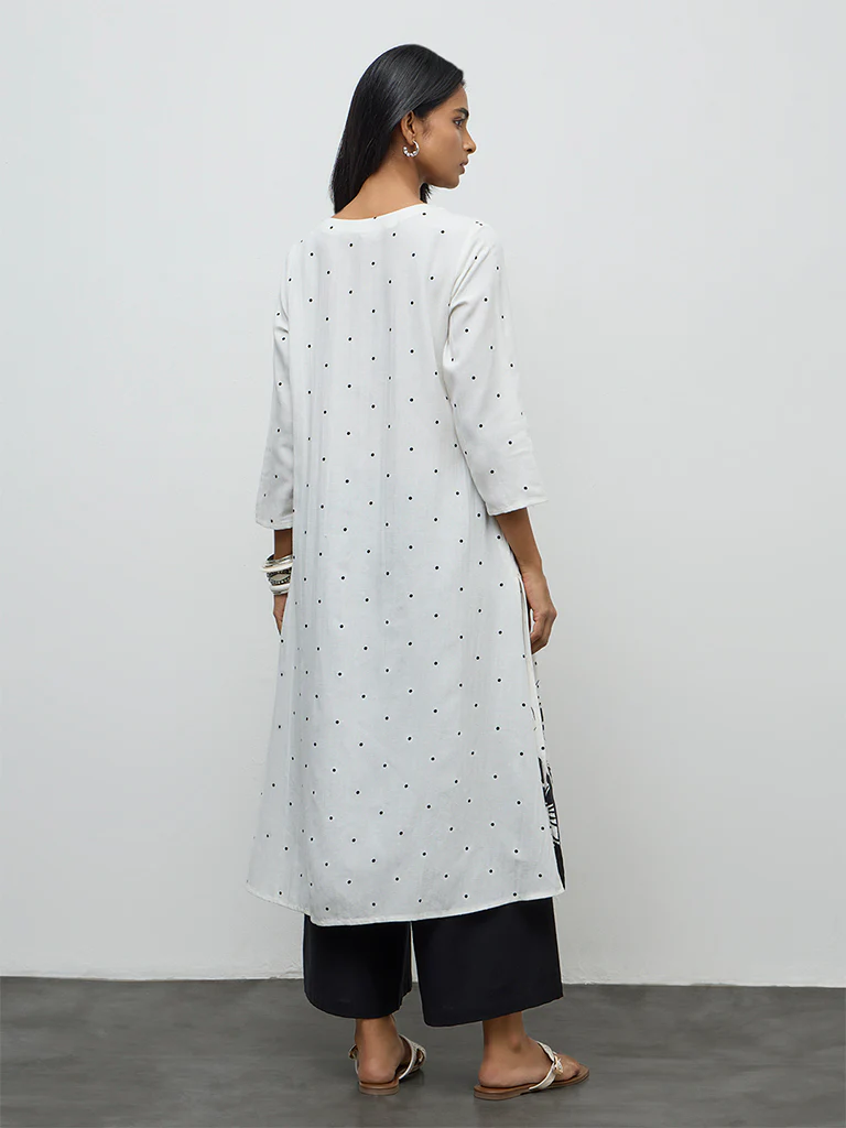 Utsa Off-White Floral Printed A-Line Kurta - Image 4
