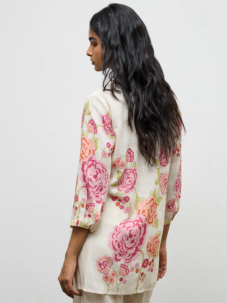 Utsa Off-White Floral Printed Kurti - Image 4