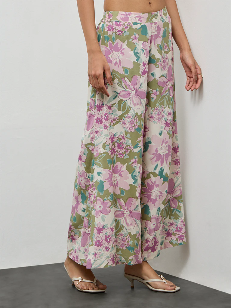 Utsa Off-White Floral Printed Palazzos - Image 2