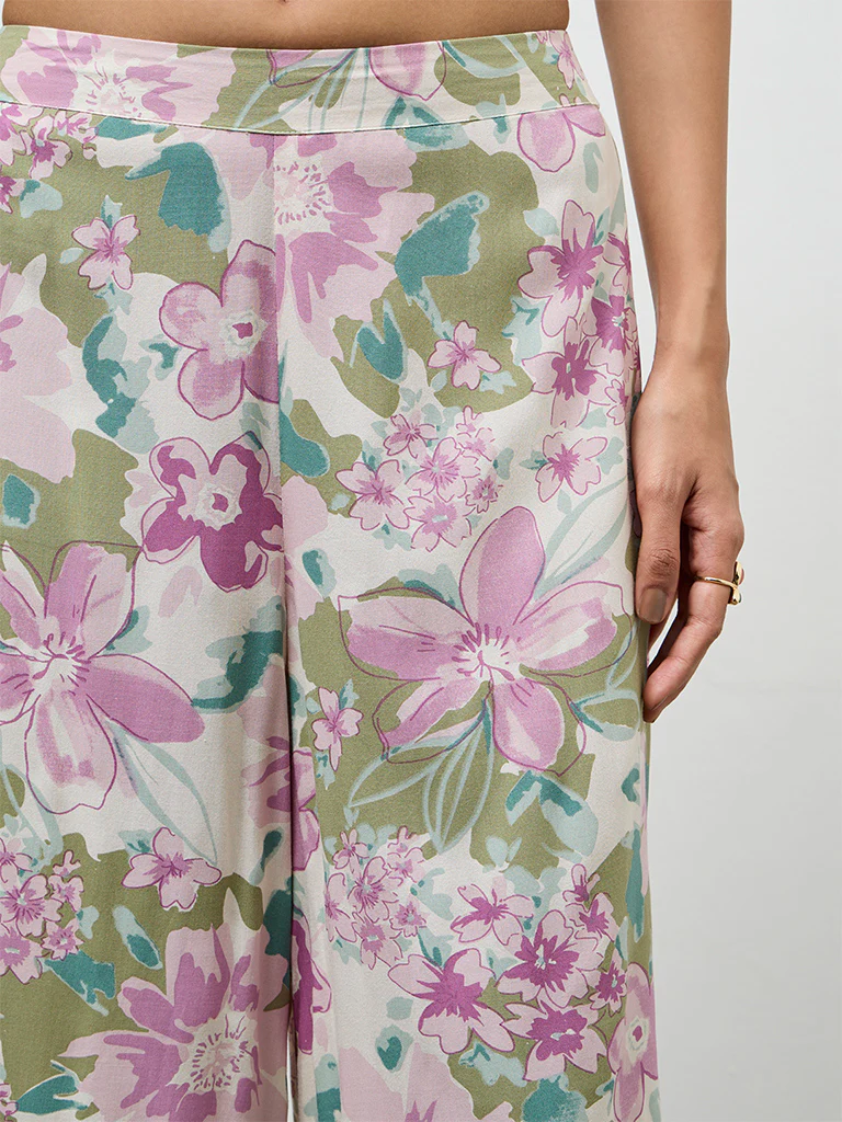 Utsa Off-White Floral Printed Palazzos - Image 3