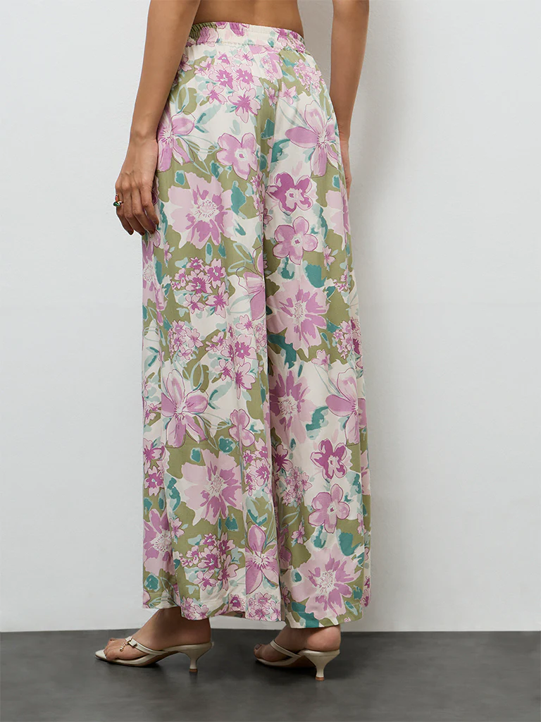 Utsa Off-White Floral Printed Palazzos - Image 4