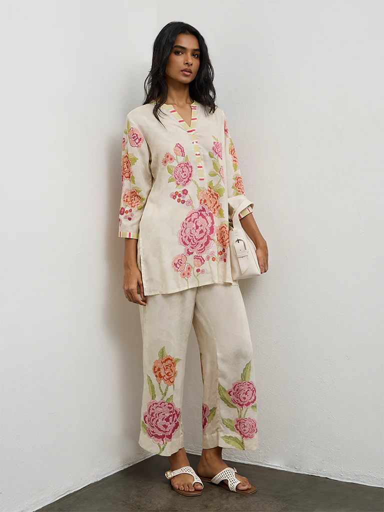 Utsa Off-White Floral Printed Pants - Image 2