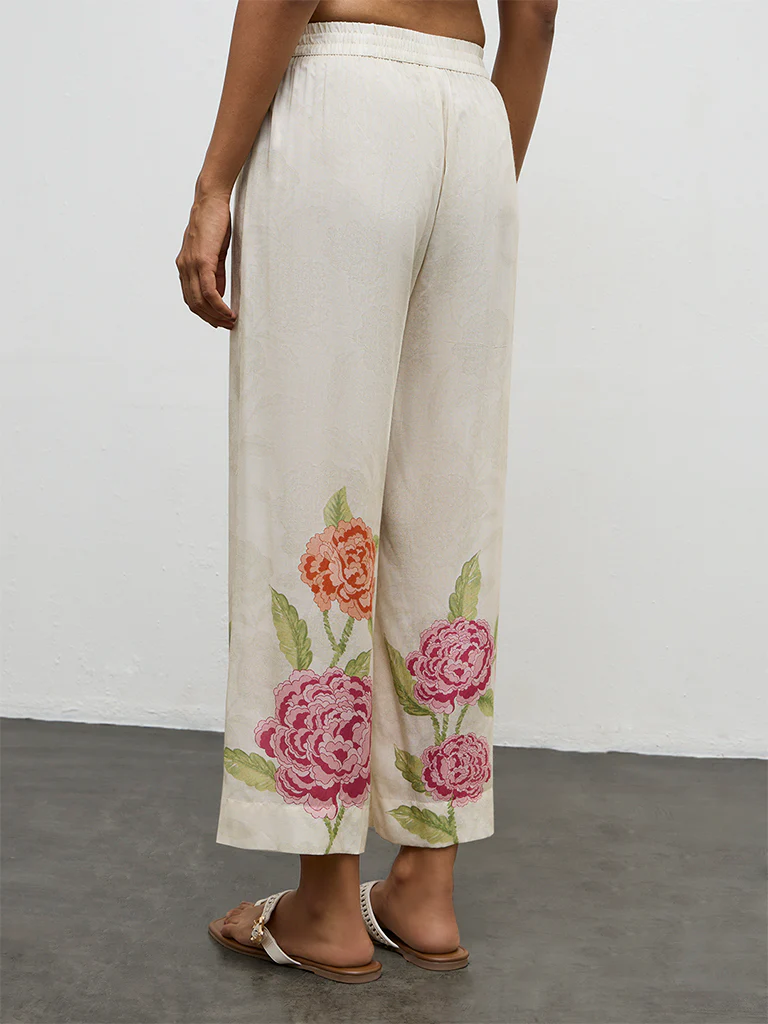Utsa Off-White Floral Printed Pants - Image 4