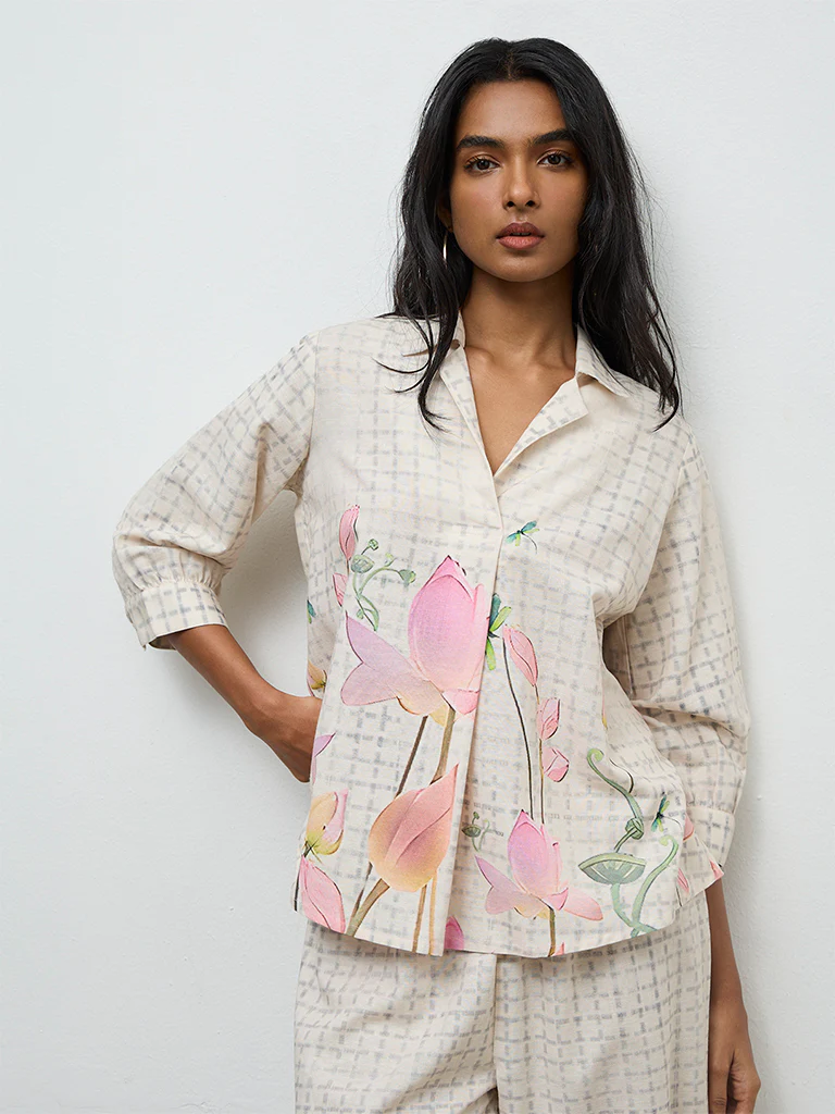Utsa Off-White Floral Printed Tunic