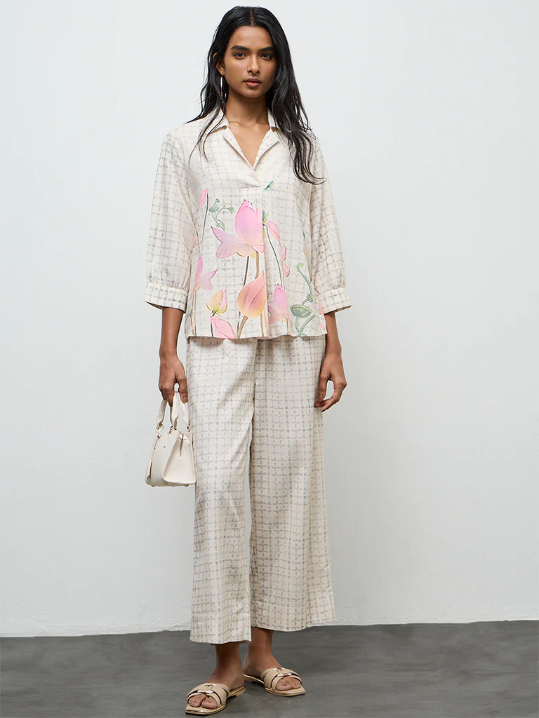 Utsa Off-White Floral Printed Tunic - Image 2