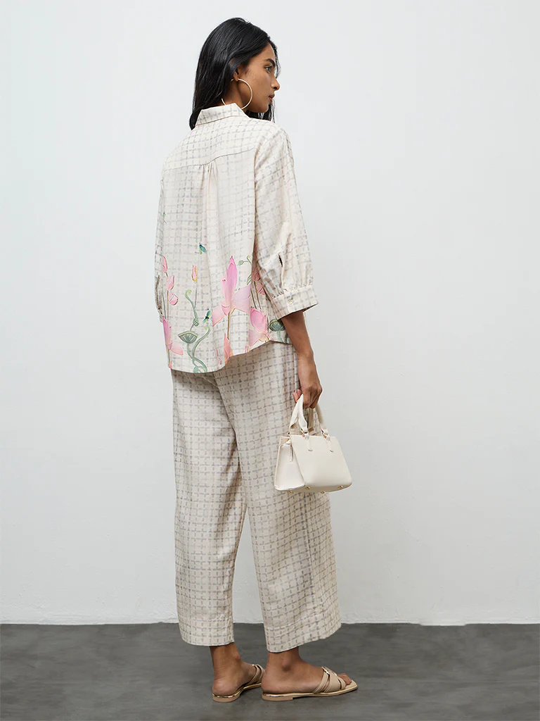 Utsa Off-White Floral Printed Tunic - Image 4