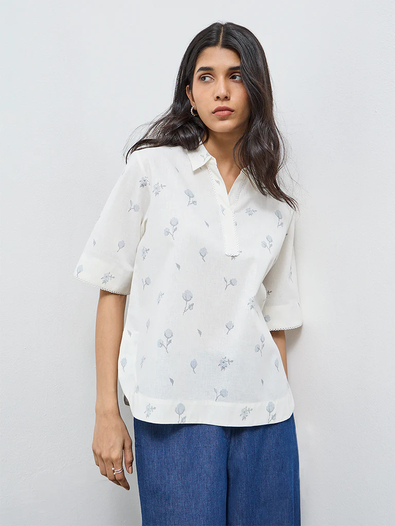 Utsa Off-White Floral Tunic