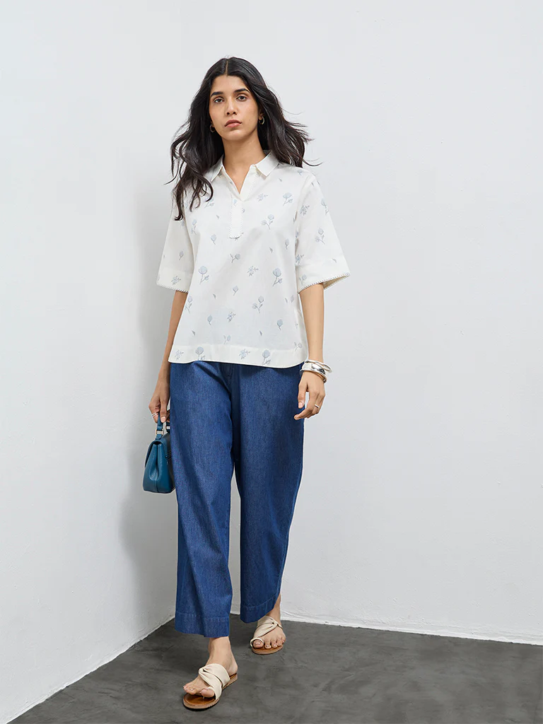 Utsa Off-White Floral Tunic - Image 2