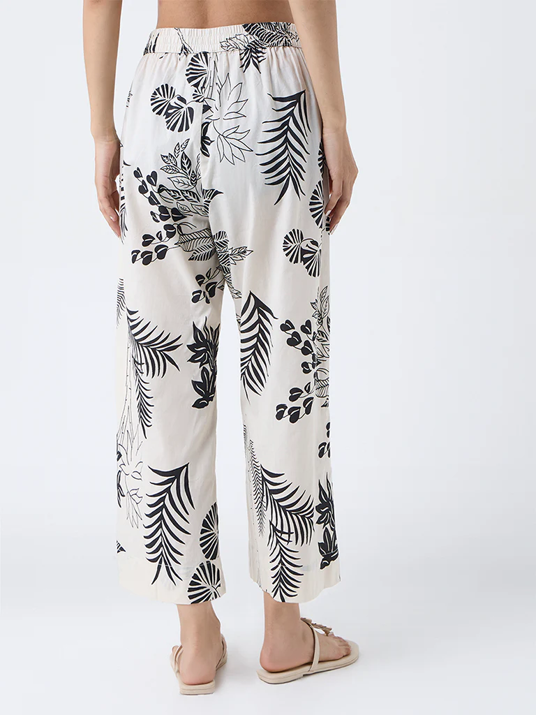 Utsa Off-White Foliage Printed Cotton Ethnic Pants - Image 4