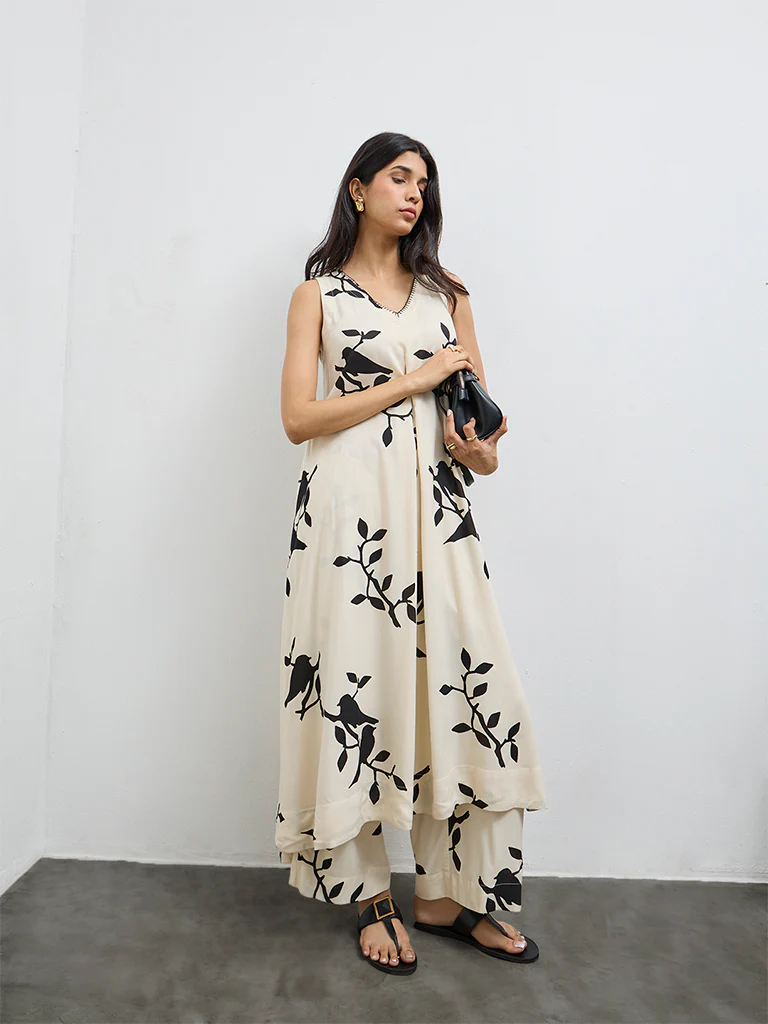 Utsa Off-White Foliage Printed Pants - Image 2