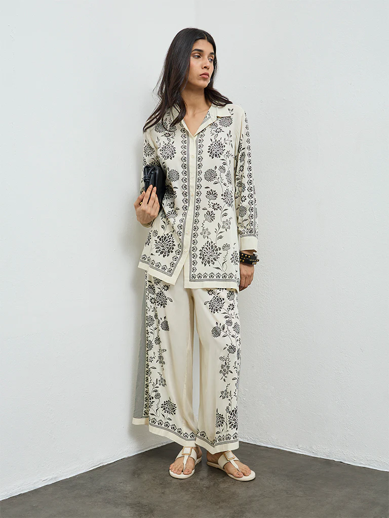 Utsa Off-White Foliage Printed Tunic - Image 2