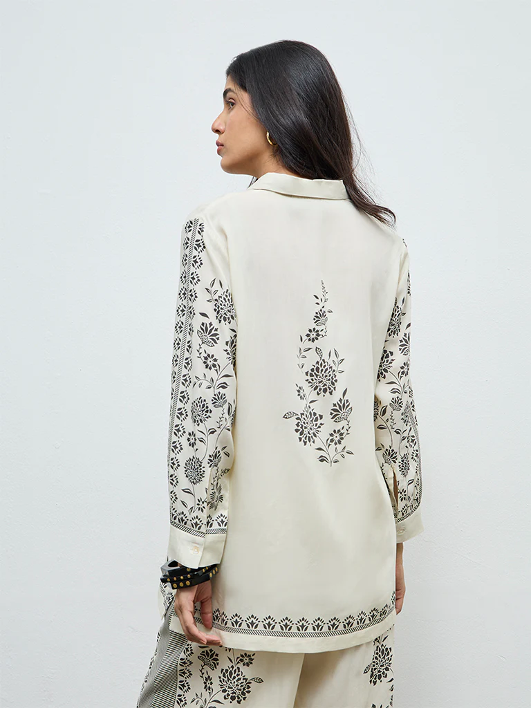 Utsa Off-White Foliage Printed Tunic - Image 4