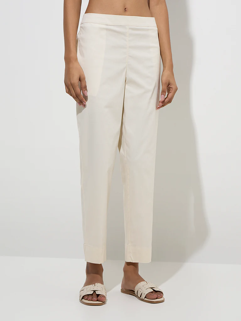 Utsa Off-White Poplin Ethnic Pants  - Image 2