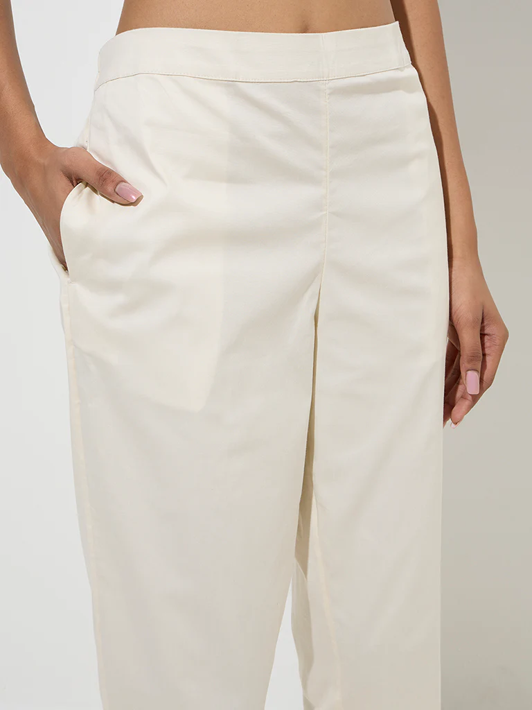 Utsa Off-White Poplin Ethnic Pants  - Image 3