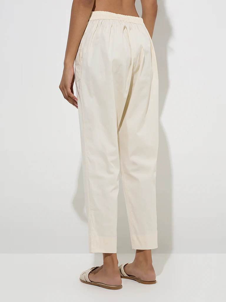 Utsa Off-White Poplin Ethnic Pants  - Image 4