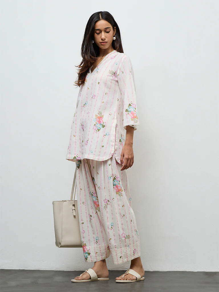 Utsa Off-White Printed Straight Cotton-Blend Kurti - Image 2