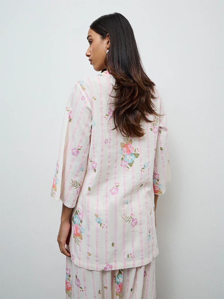 Utsa Off-White Printed Straight Cotton-Blend Kurti - Image 4