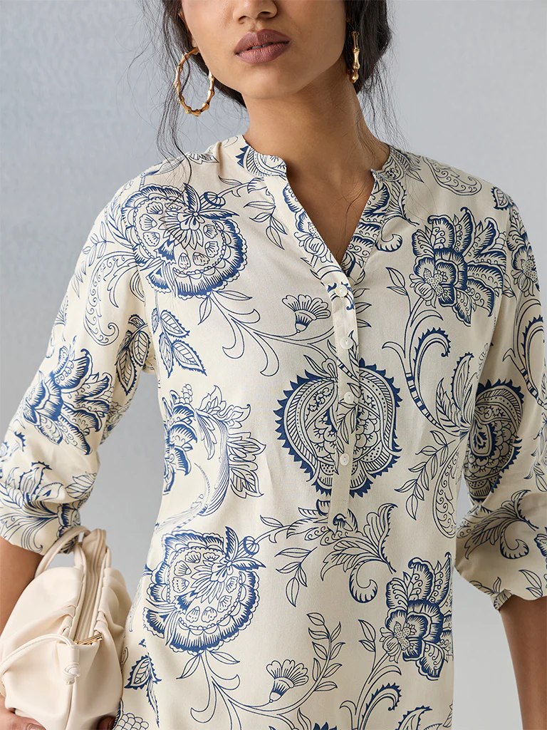 Utsa Off-White Printed Tunic - Image 3