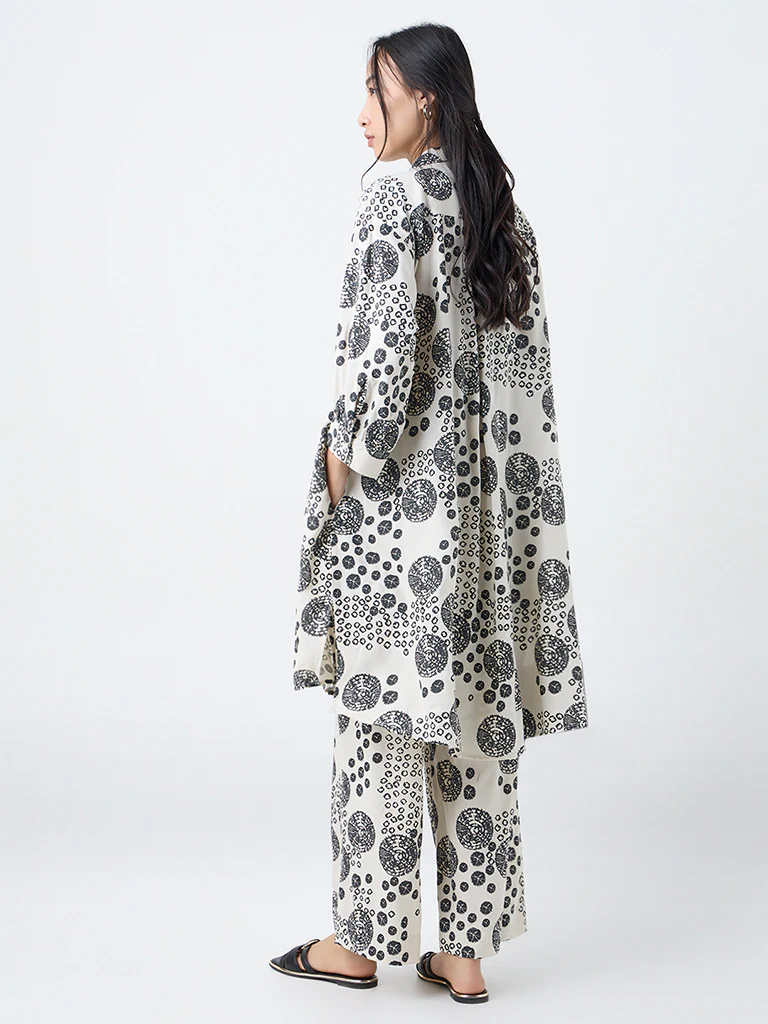 Utsa Off-White Shibori Printed A-Line Kurta - Image 4
