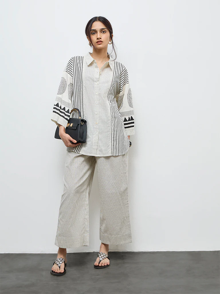 Utsa Off-White Striped Cotton Ethnic Pants - Image 2