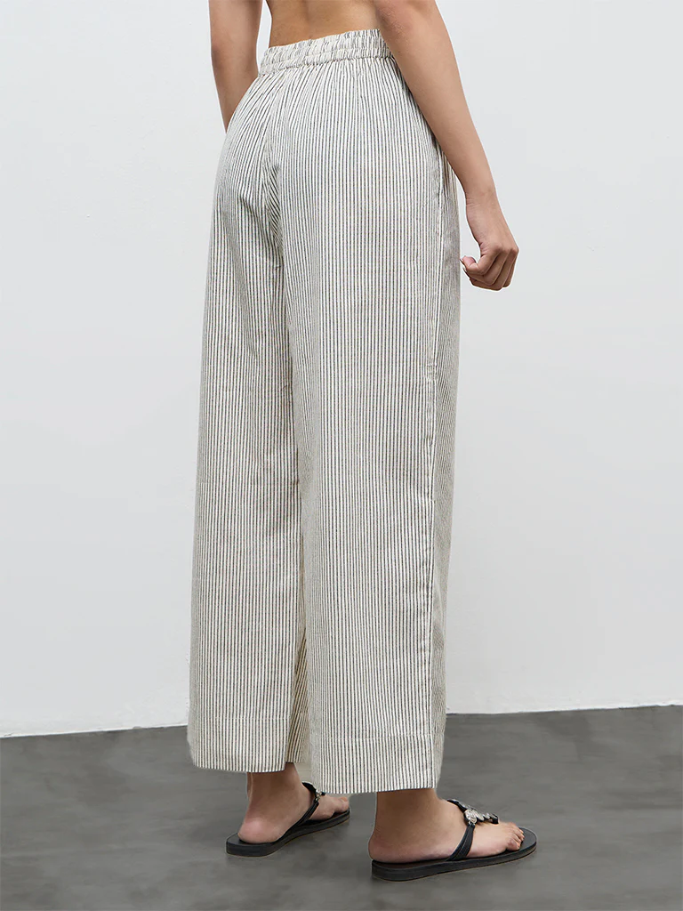 Utsa Off-White Striped Cotton Ethnic Pants - Image 4