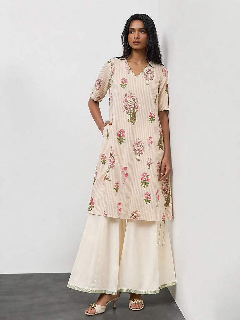 Utsa Off-White Solid Ethnic Palazzos - Image 2