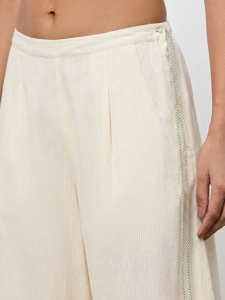Utsa Off-White Solid Ethnic Palazzos - Image 3