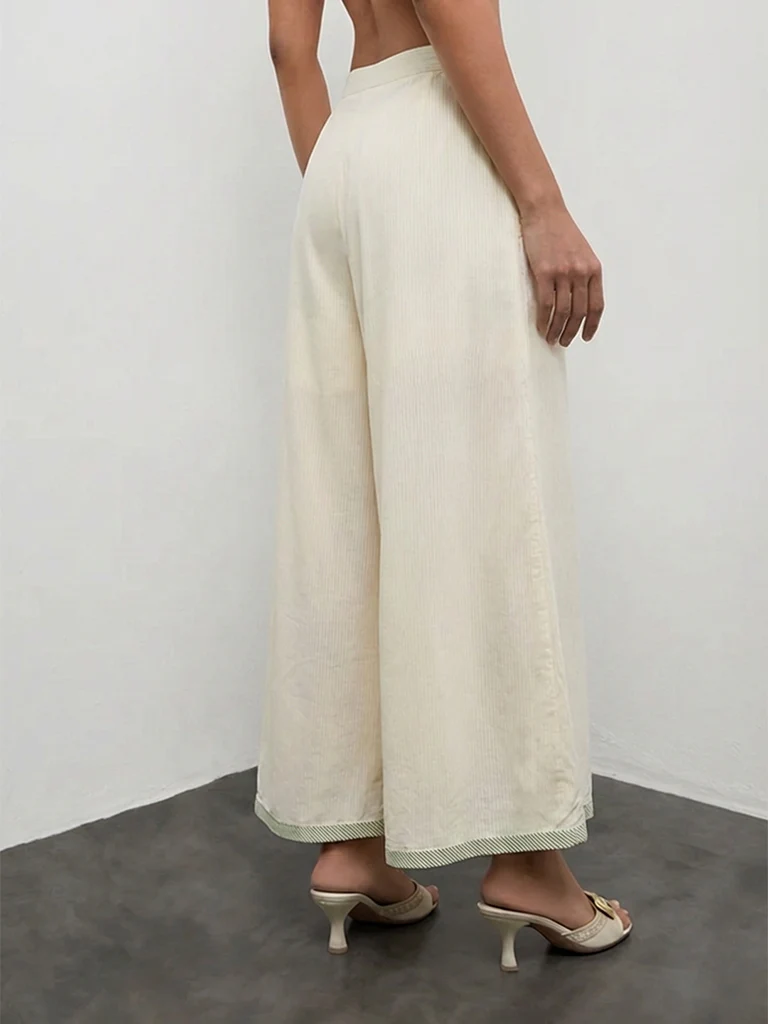 Utsa Off-White Solid Ethnic Palazzos - Image 4