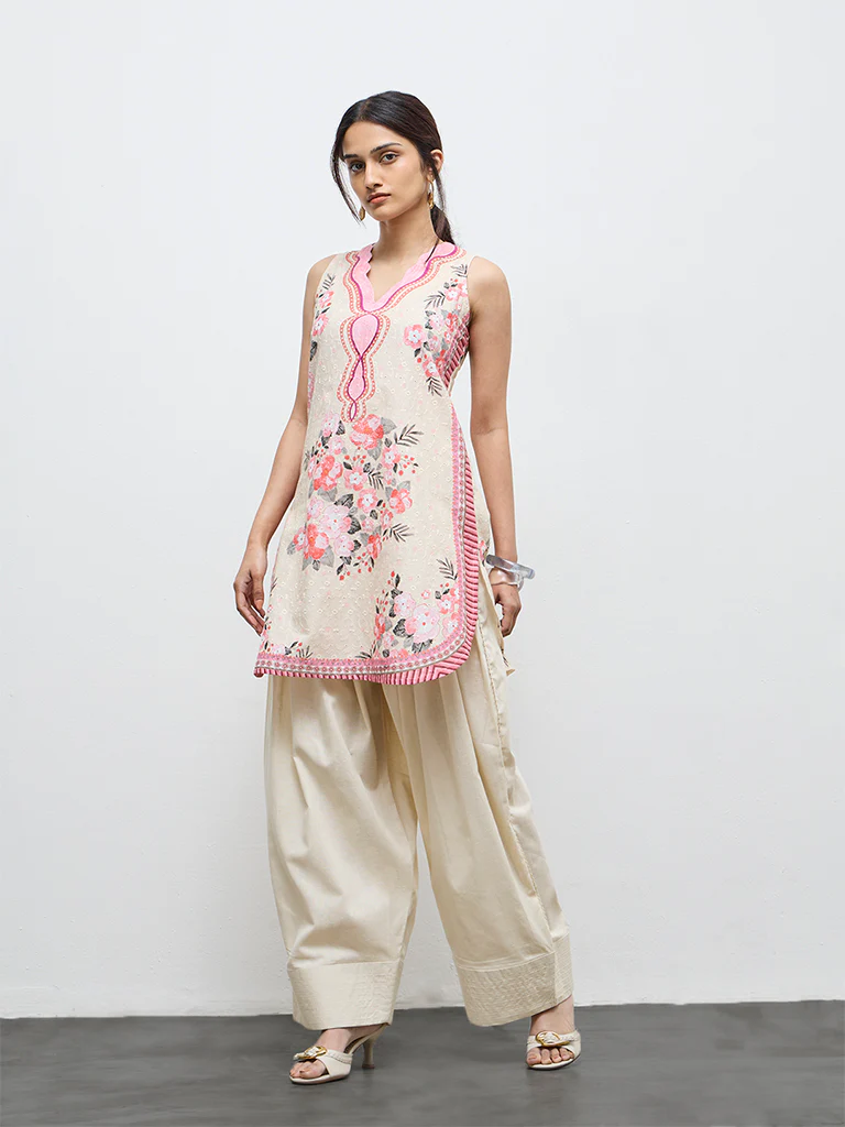 Utsa Off-White Solid Cotton Farshi Pants - Image 2