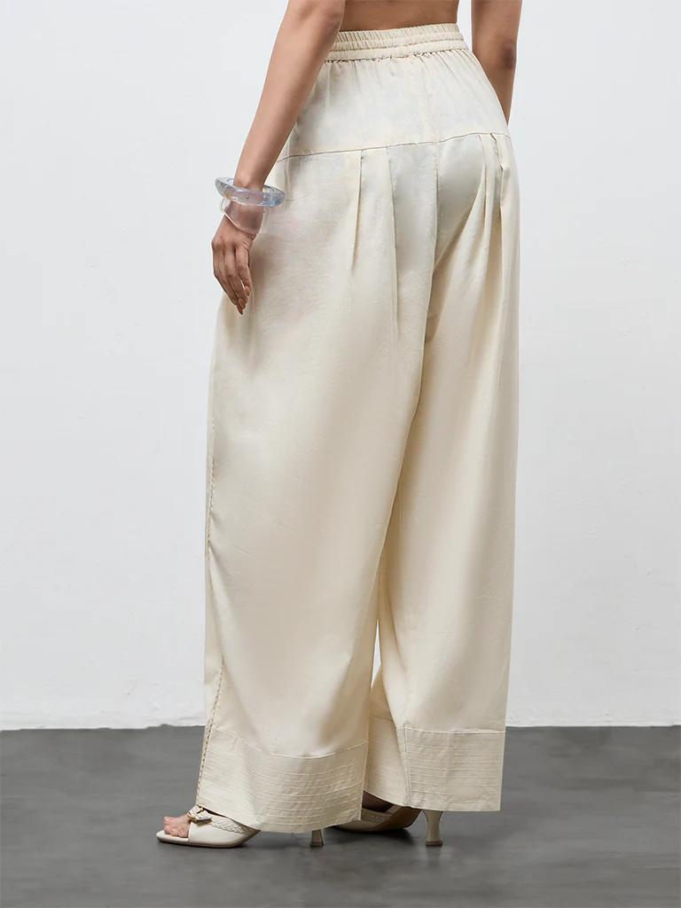 Utsa Off-White Solid Cotton Farshi Pants - Image 4