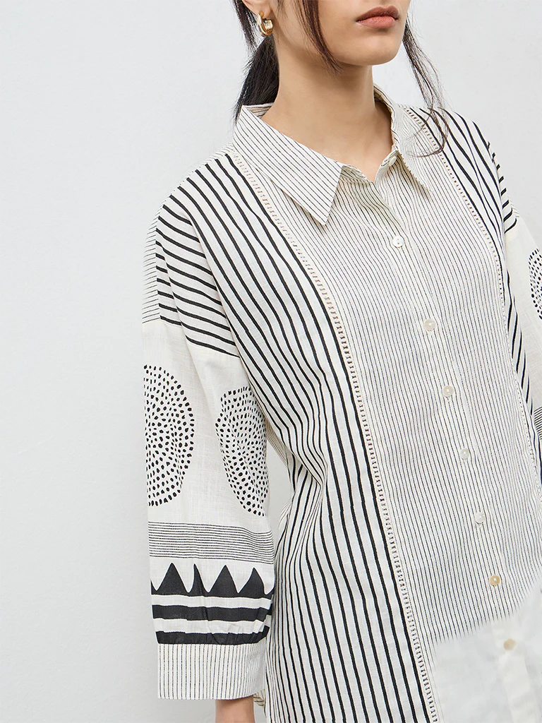 Utsa Off-White Striped Cotton Tunic - Image 3