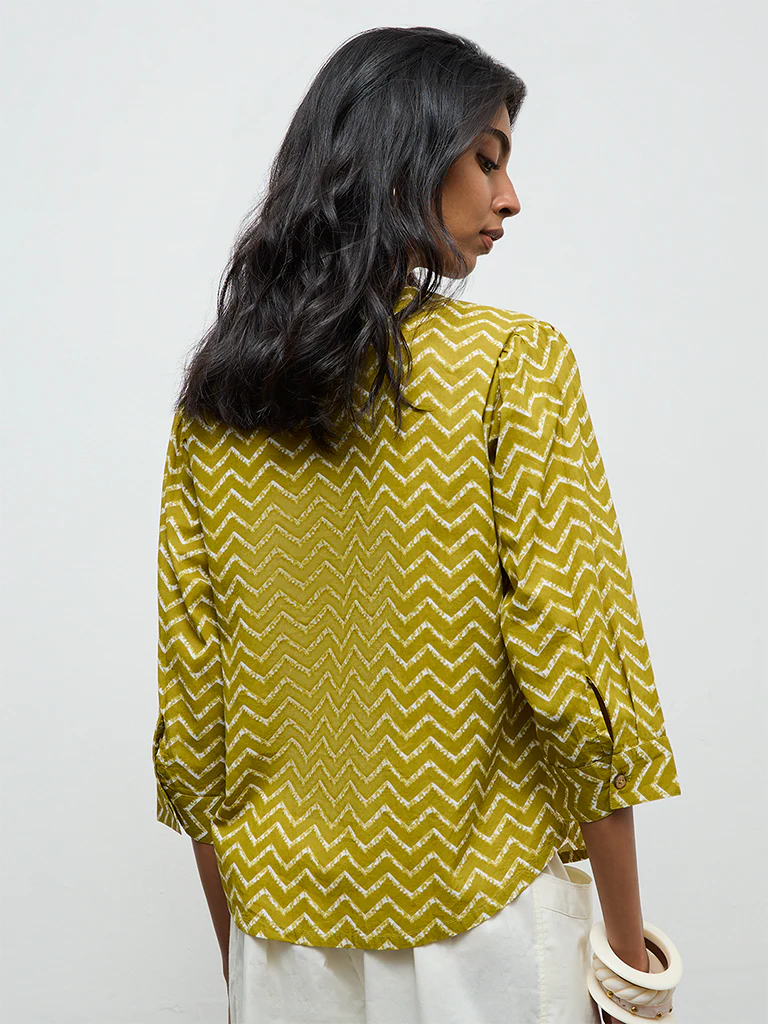 Utsa Olive Chevron Printed Cotton Tunic - Image 4