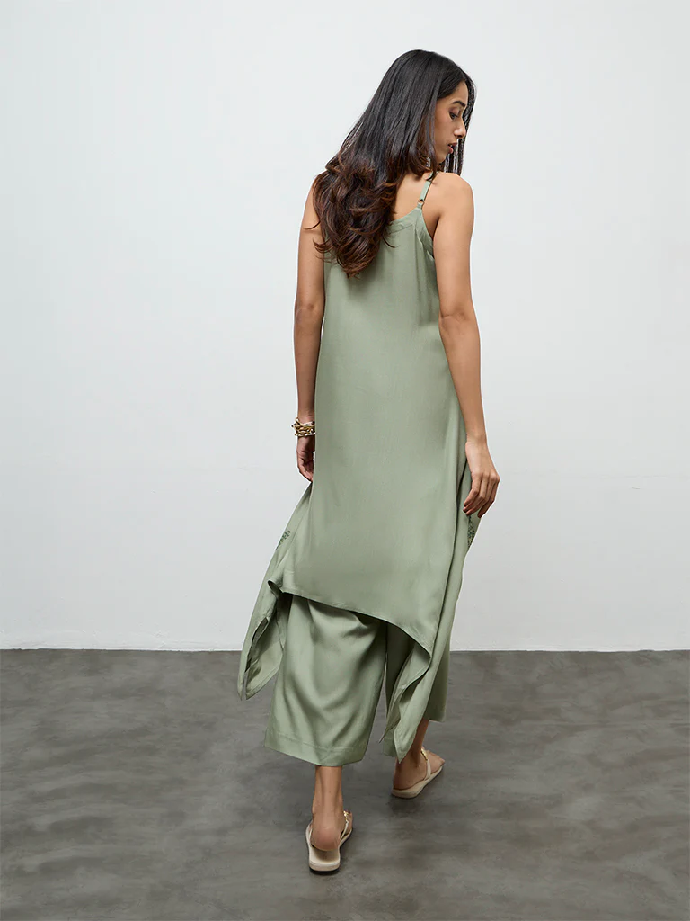 Utsa Olive Embroidered A-Line Kurta - Image 4