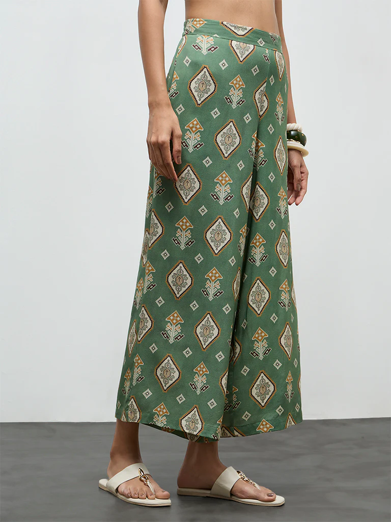 Utsa Olive Printed Palazzos