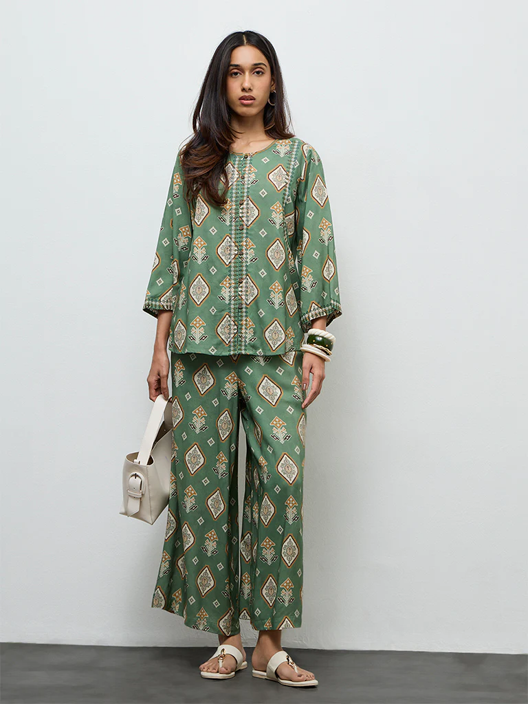 Utsa Olive Printed Tunic - Image 2