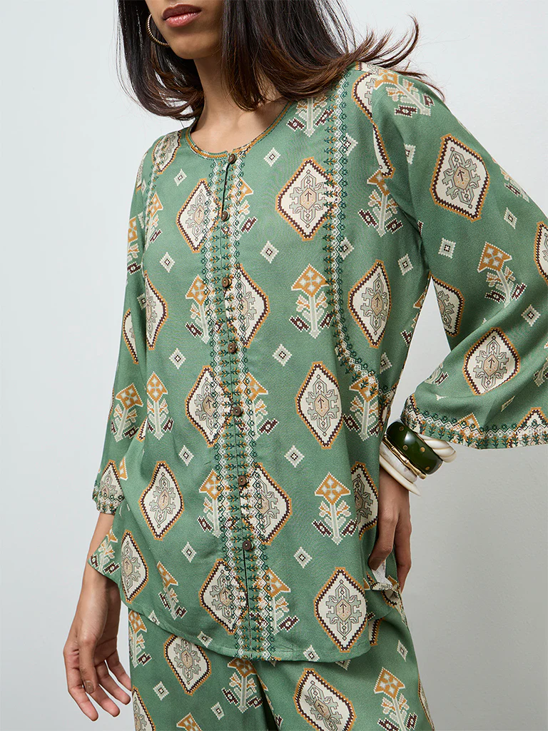 Utsa Olive Printed Tunic - Image 3