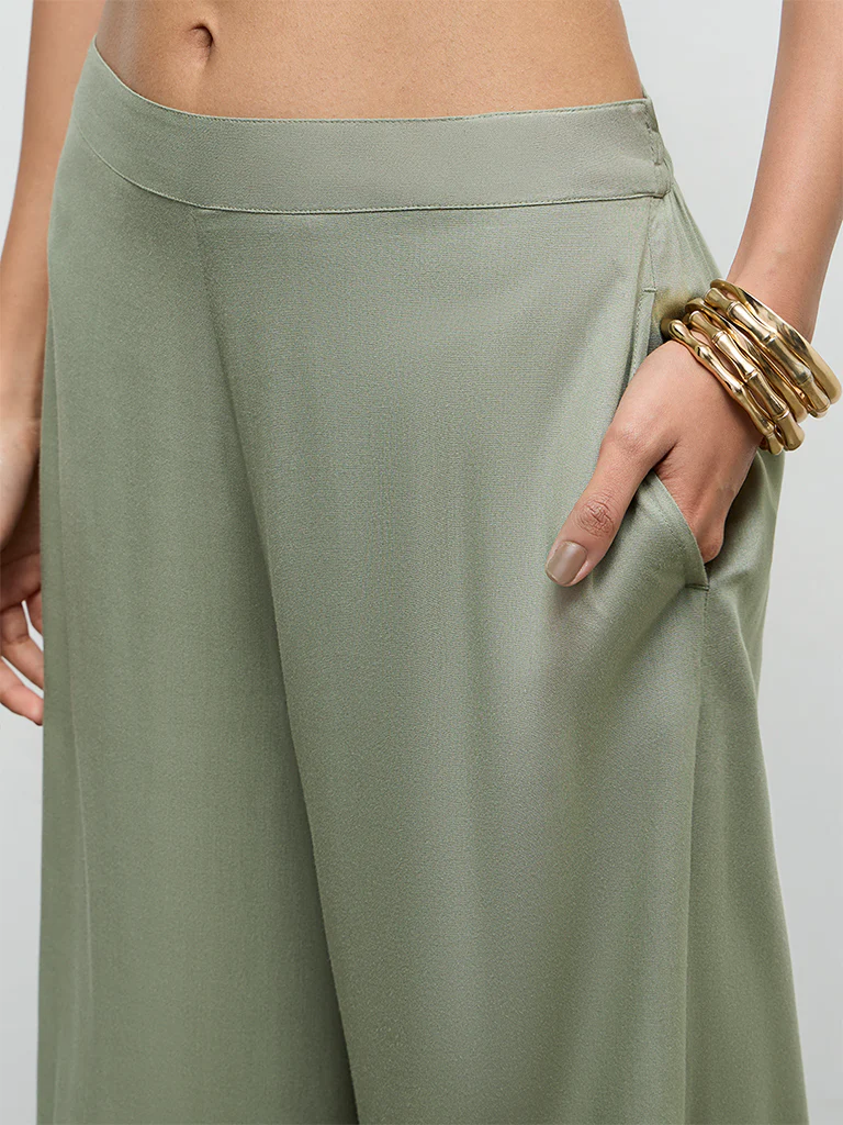 Utsa Olive Solid Ethnic Pants - Image 3