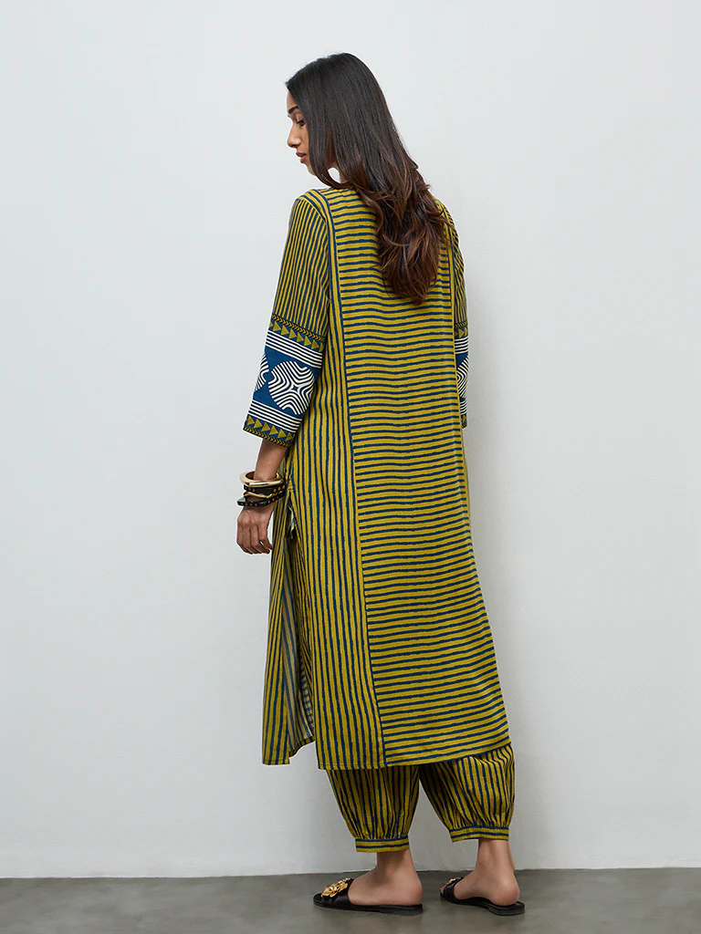 Utsa Olive Striped A-Line Kurta - Image 3