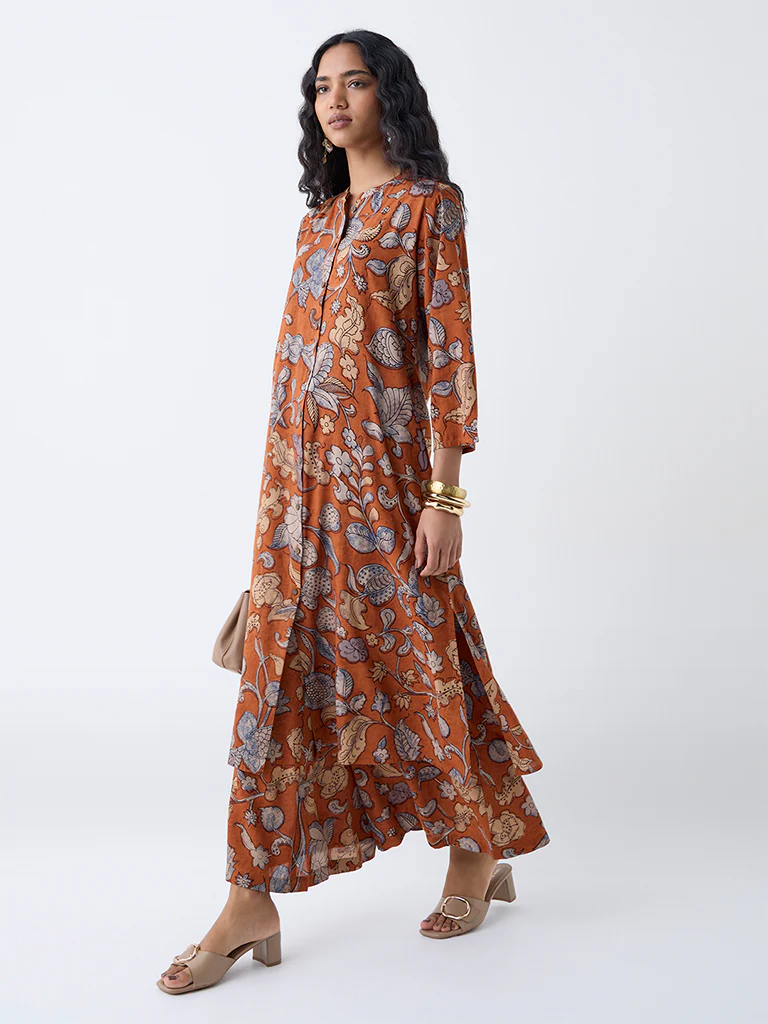 Utsa Orange Floral Detailed A-Line Kurta - Image 2