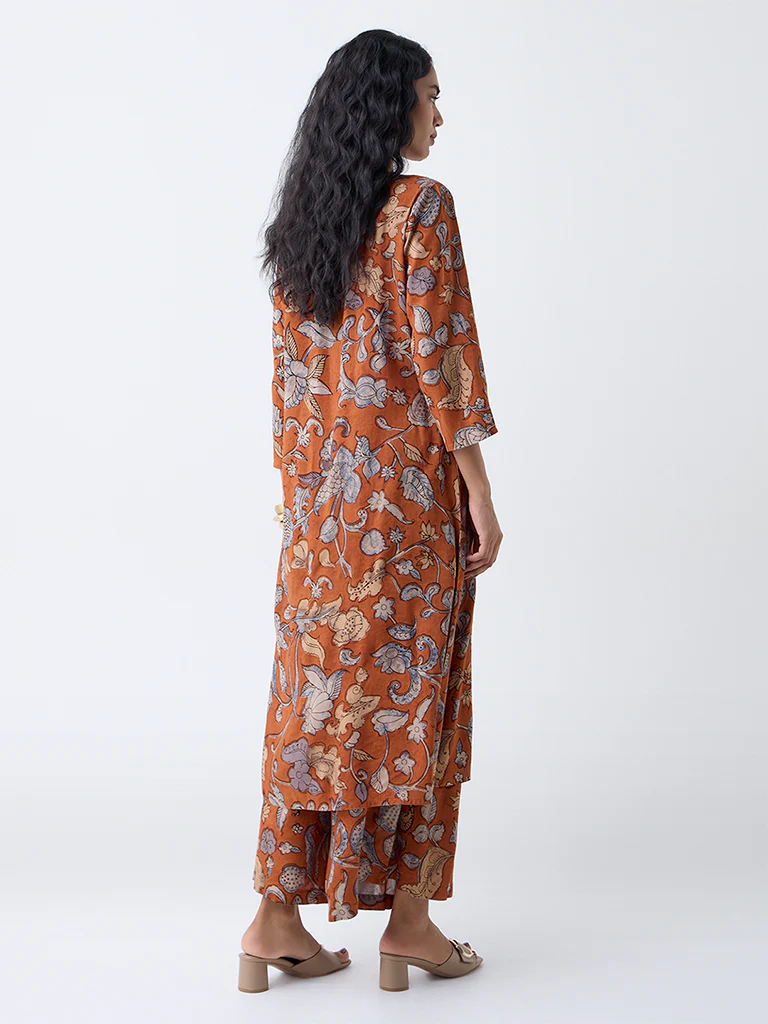 Utsa Orange Floral Detailed A-Line Kurta - Image 4