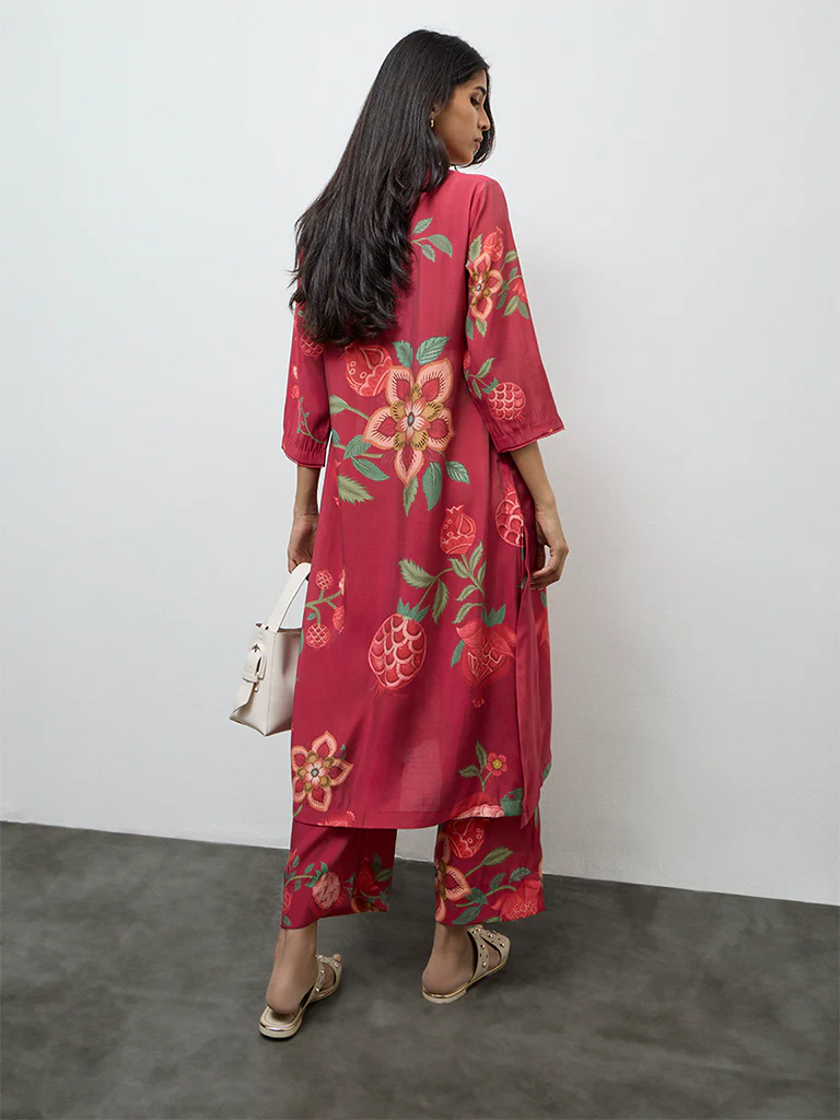 Utsa Pink Anar Printed A-Line Kurta - Image 4
