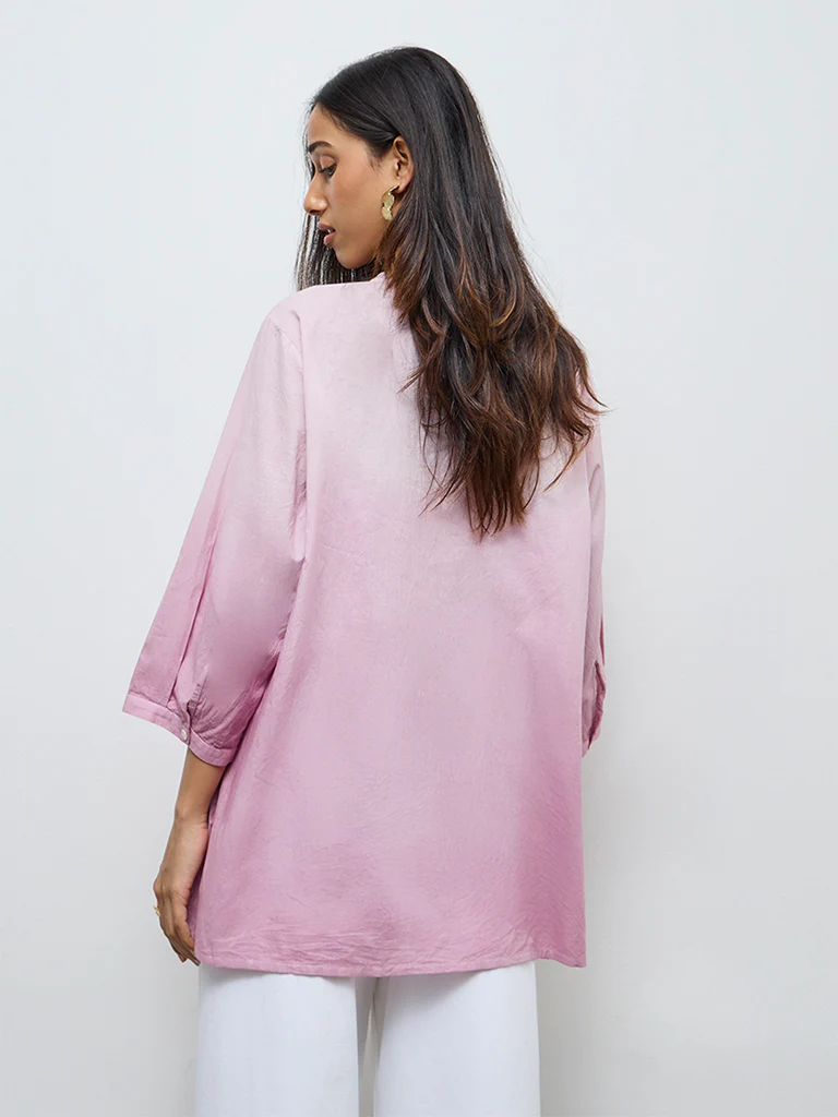 Utsa Pink Embroidered Cotton Tunic - Image 4