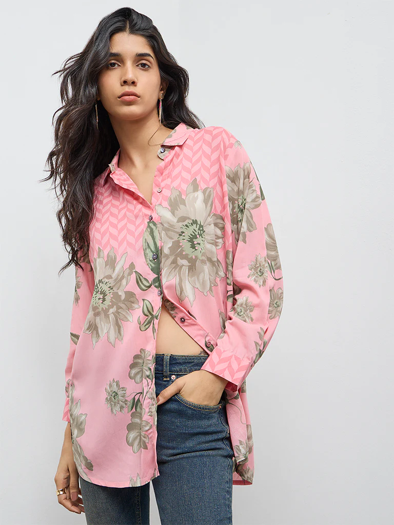 Utsa Pink Floral Cotton Tunic - Image 2