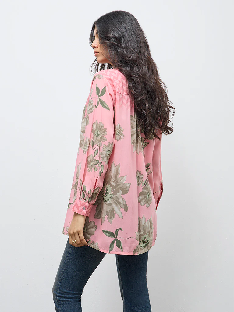 Utsa Pink Floral Cotton Tunic - Image 4
