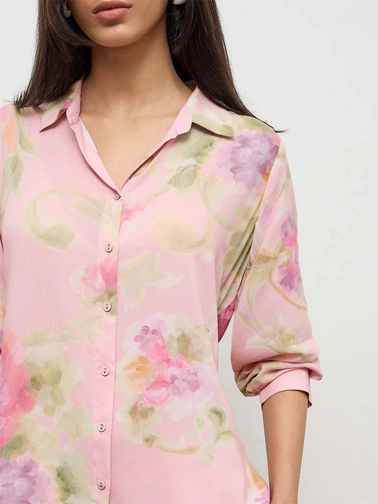 Utsa Pink Floral Design Tunic - Image 3